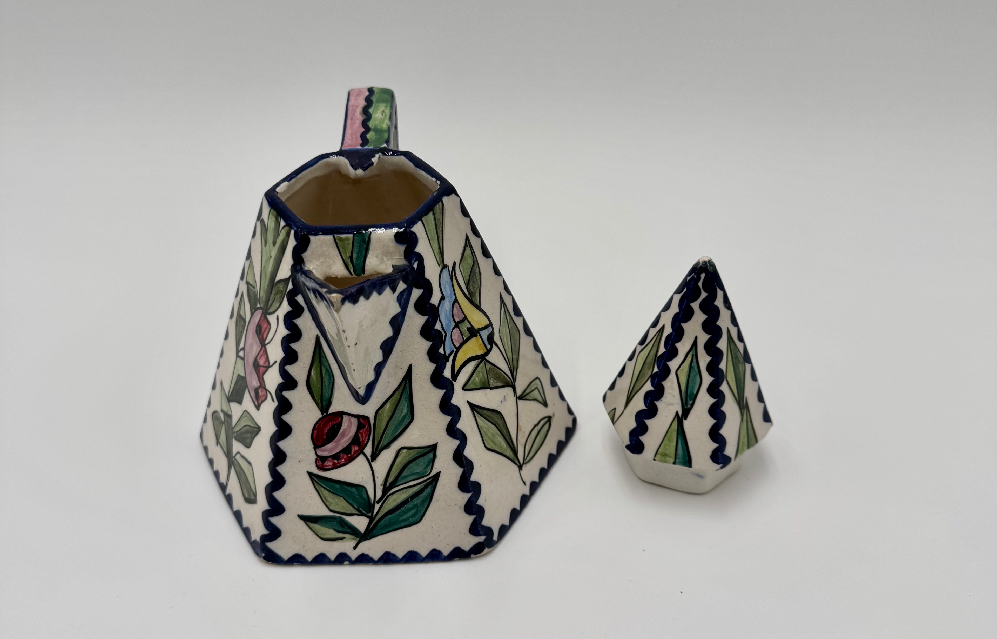 Funky Italian Hand-Painted Ceramic Teapot | Geometric Floral Art Teapot