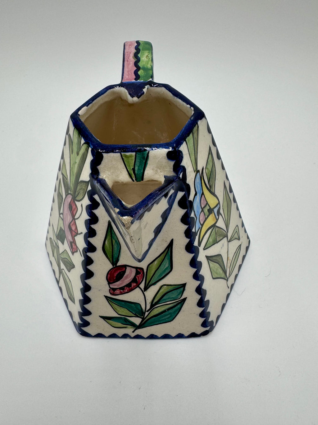 Funky Italian Hand-Painted Ceramic Teapot | Geometric Floral Art Teapot