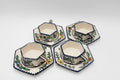Funky Italian Hand-Painted Espresso Cup & Saucer Set (4) | S.A.C.A. Geometric Floral