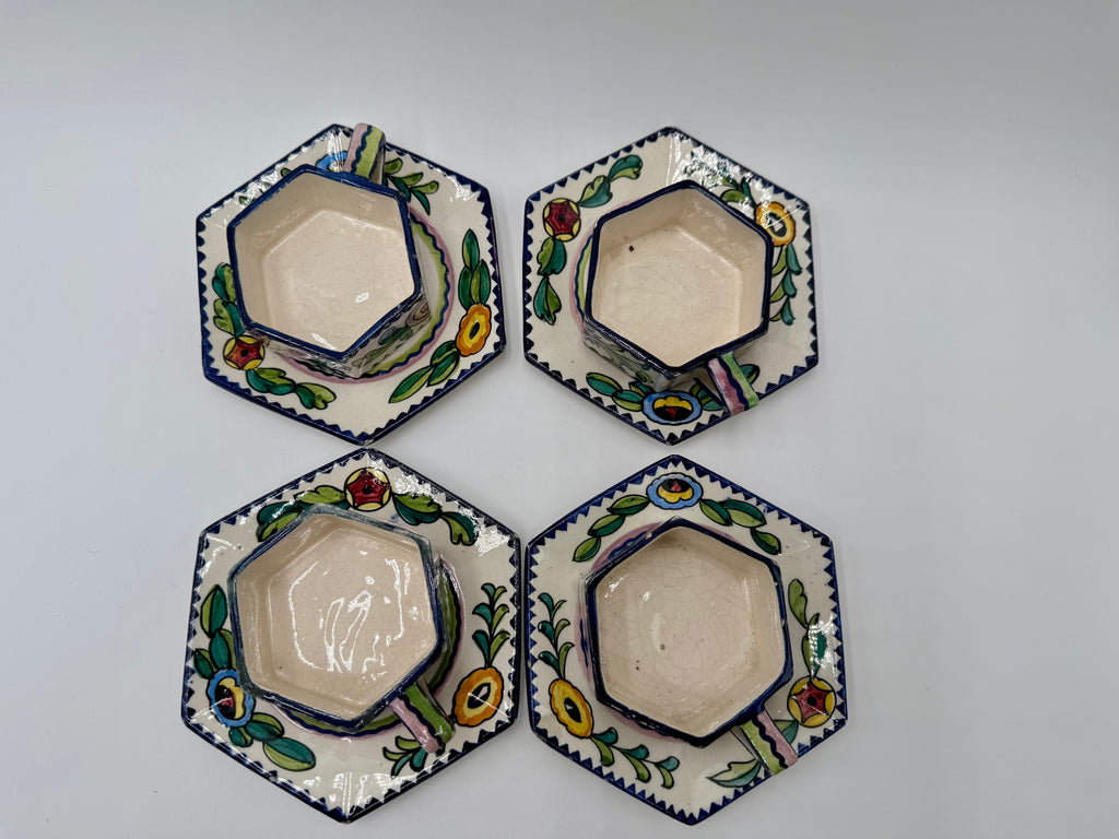 Funky Italian Hand-Painted Espresso Cup & Saucer Set (4) | S.A.C.A. Geometric Floral