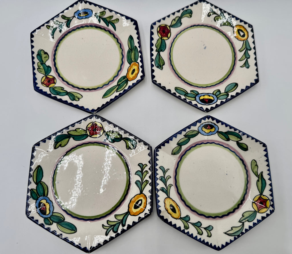 Funky Italian Hand-Painted Espresso Cup & Saucer Set (4) | S.A.C.A. Geometric Floral