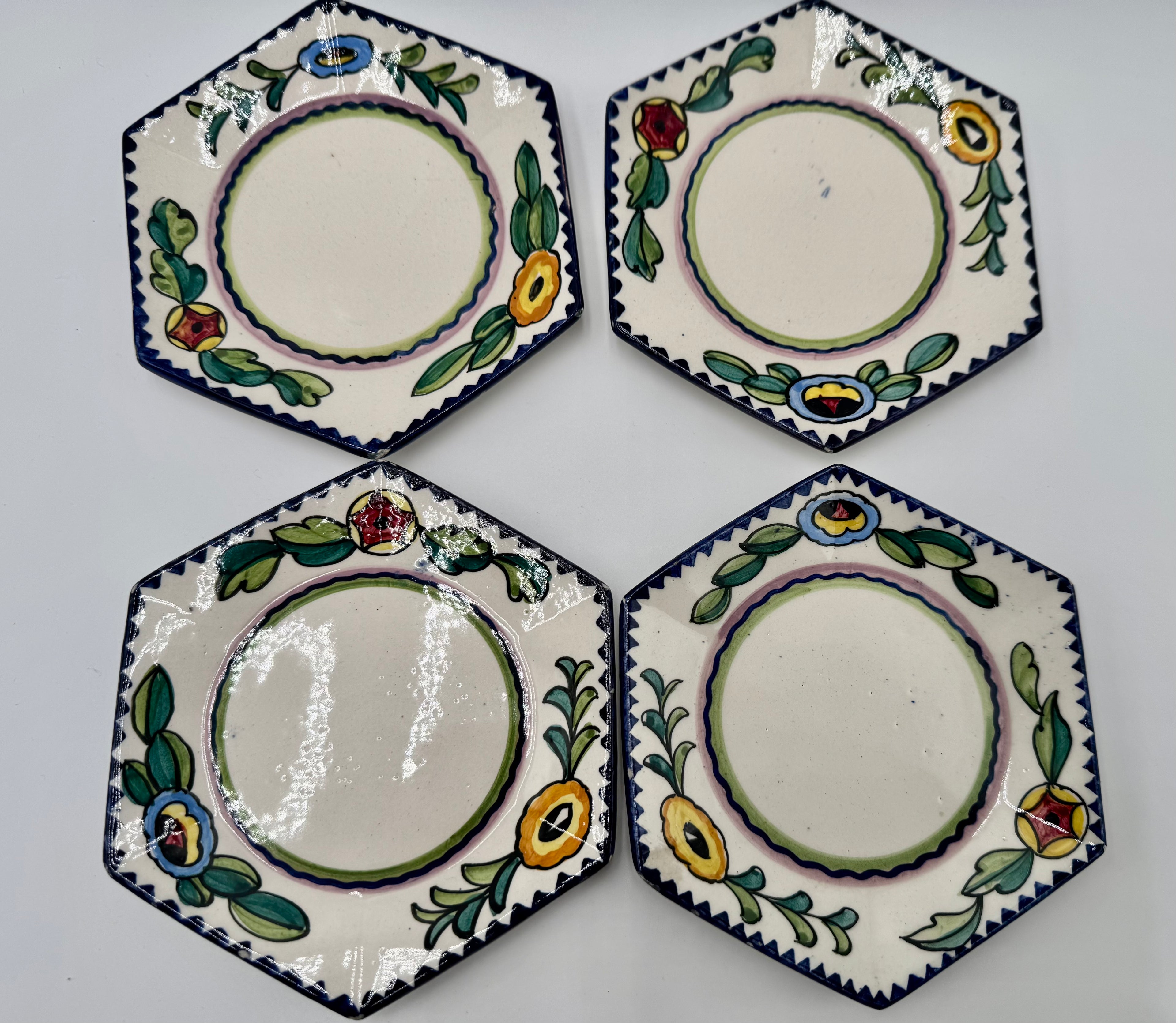 Funky Italian Hand-Painted Espresso Cup & Saucer Set (4) | S.A.C.A. Geometric Floral