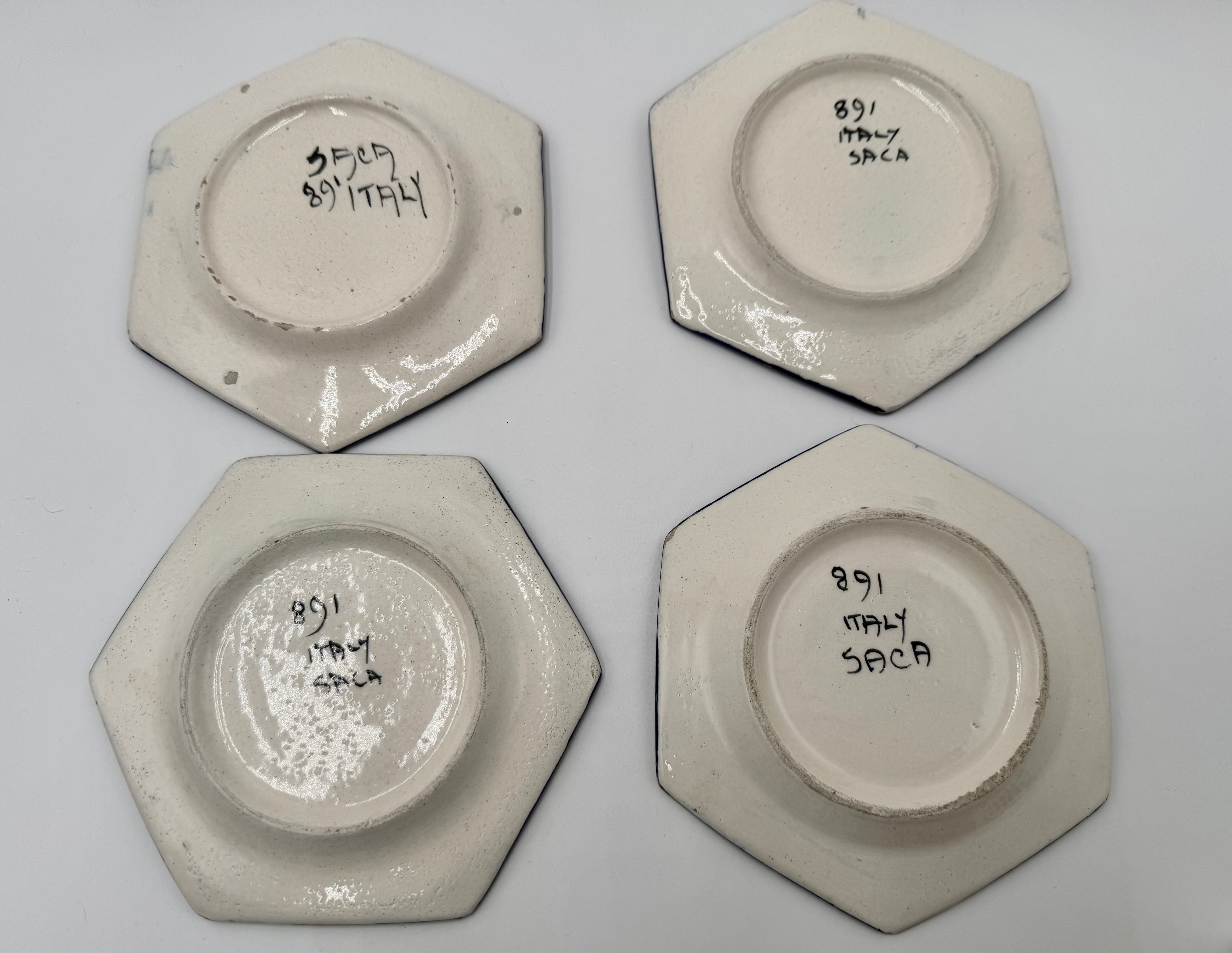 Funky Italian Hand-Painted Espresso Cup & Saucer Set (4) | S.A.C.A. Geometric Floral