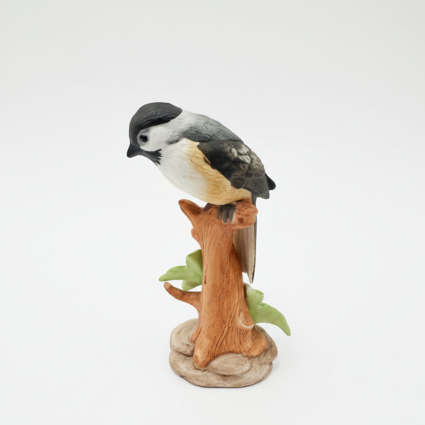 Charming Chickadee Bird Figurine on Branch | Hand-Painted Woodland Decor