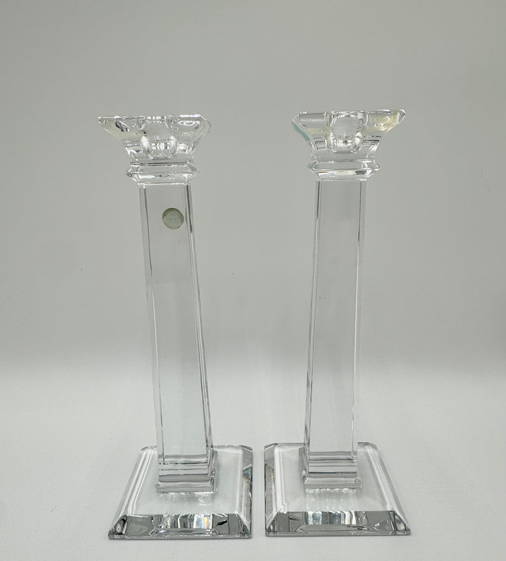Tiffany & Co Crystal Candlesticks (Pair) | 10” Modern Column Candles