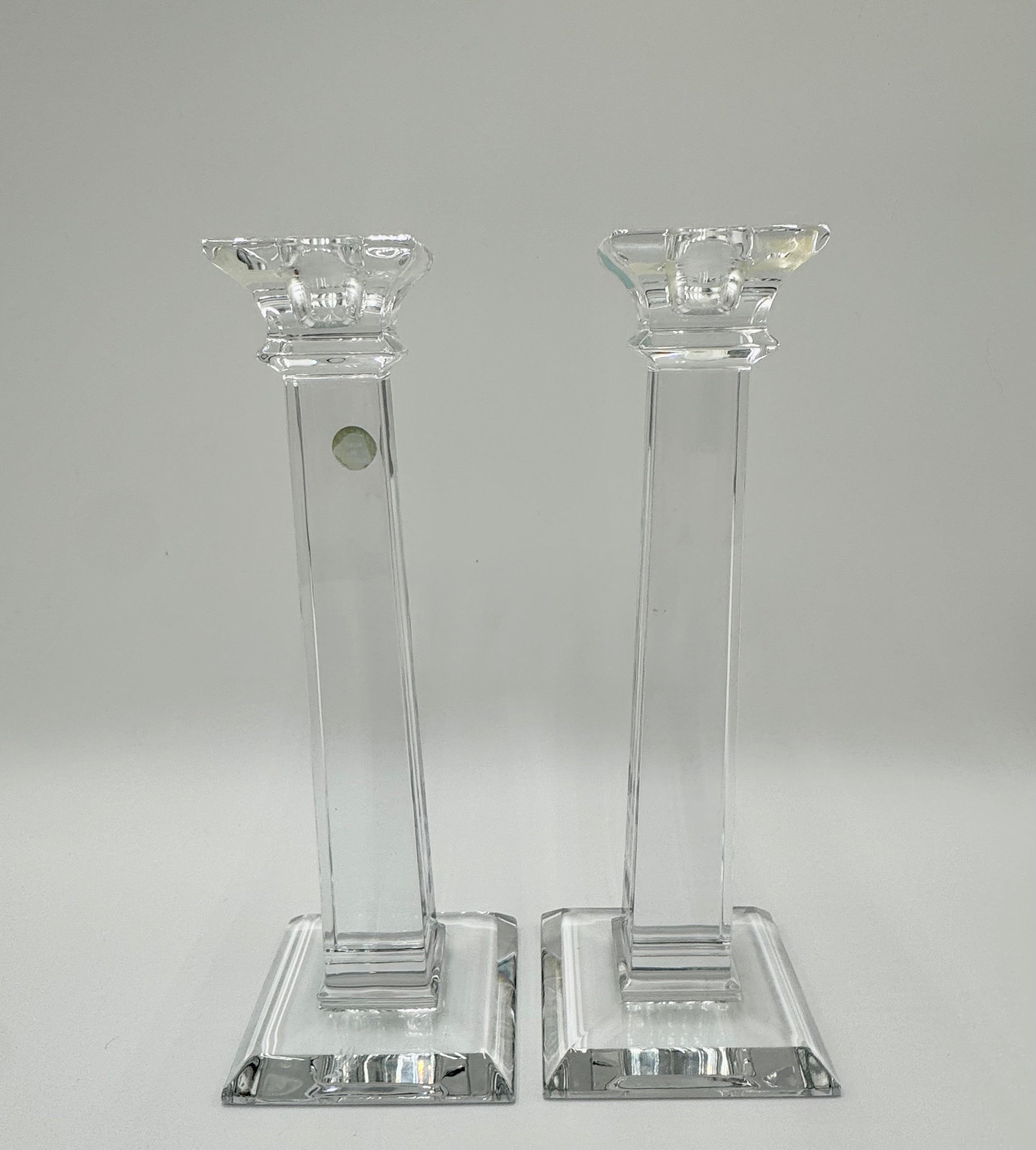 Tiffany & Co Crystal Candlesticks (Pair) | 10” Modern Column Candles