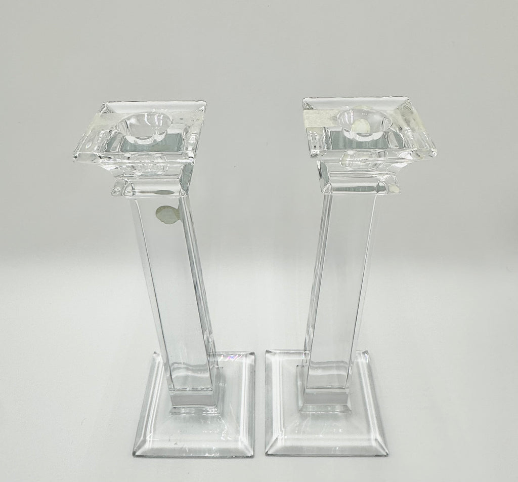 Tiffany & Co Crystal Candlesticks (Pair) | 10” Modern Column Candles