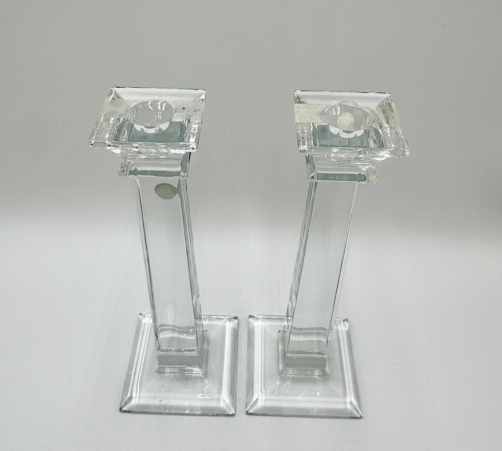 Tiffany & Co Crystal Candlesticks (Pair) | 10” Modern Column Candles