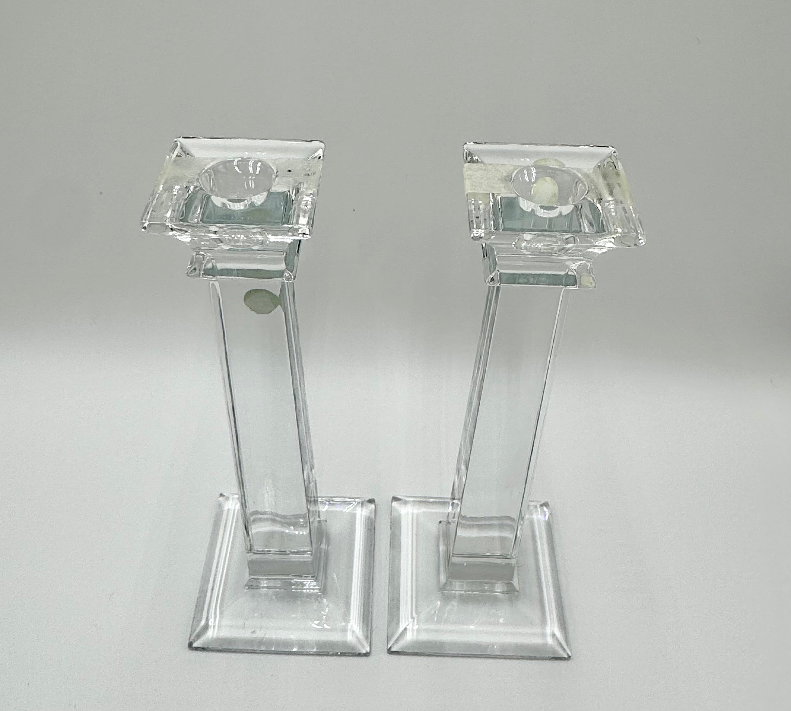 Tiffany & Co Crystal Candlesticks (Pair) | 10” Modern Column Candles