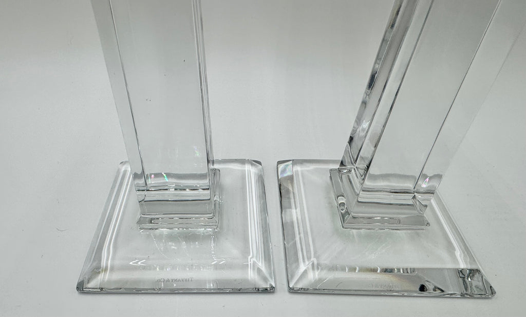 Tiffany & Co Crystal Candlesticks (Pair) | 10” Modern Column Candles