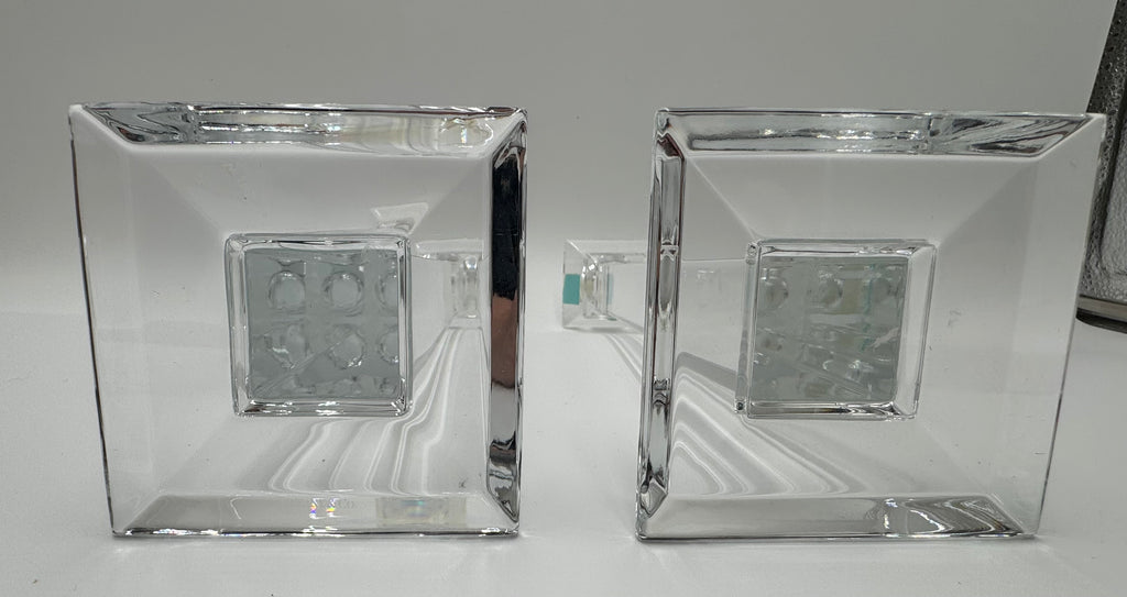 Tiffany & Co Crystal Candlesticks (Pair) | 10” Modern Column Candles