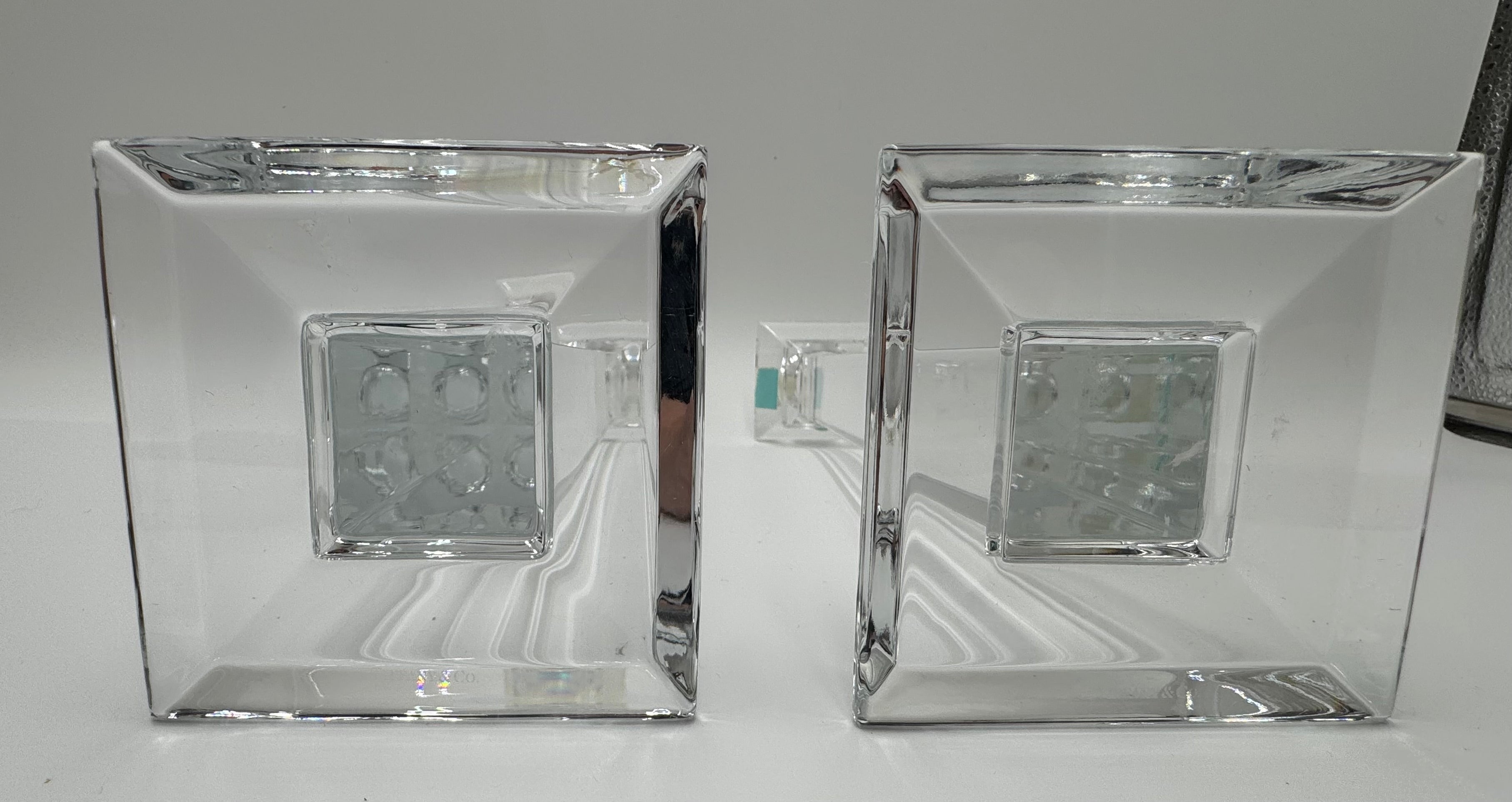 Tiffany & Co Crystal Candlesticks (Pair) | 10” Modern Column Candles