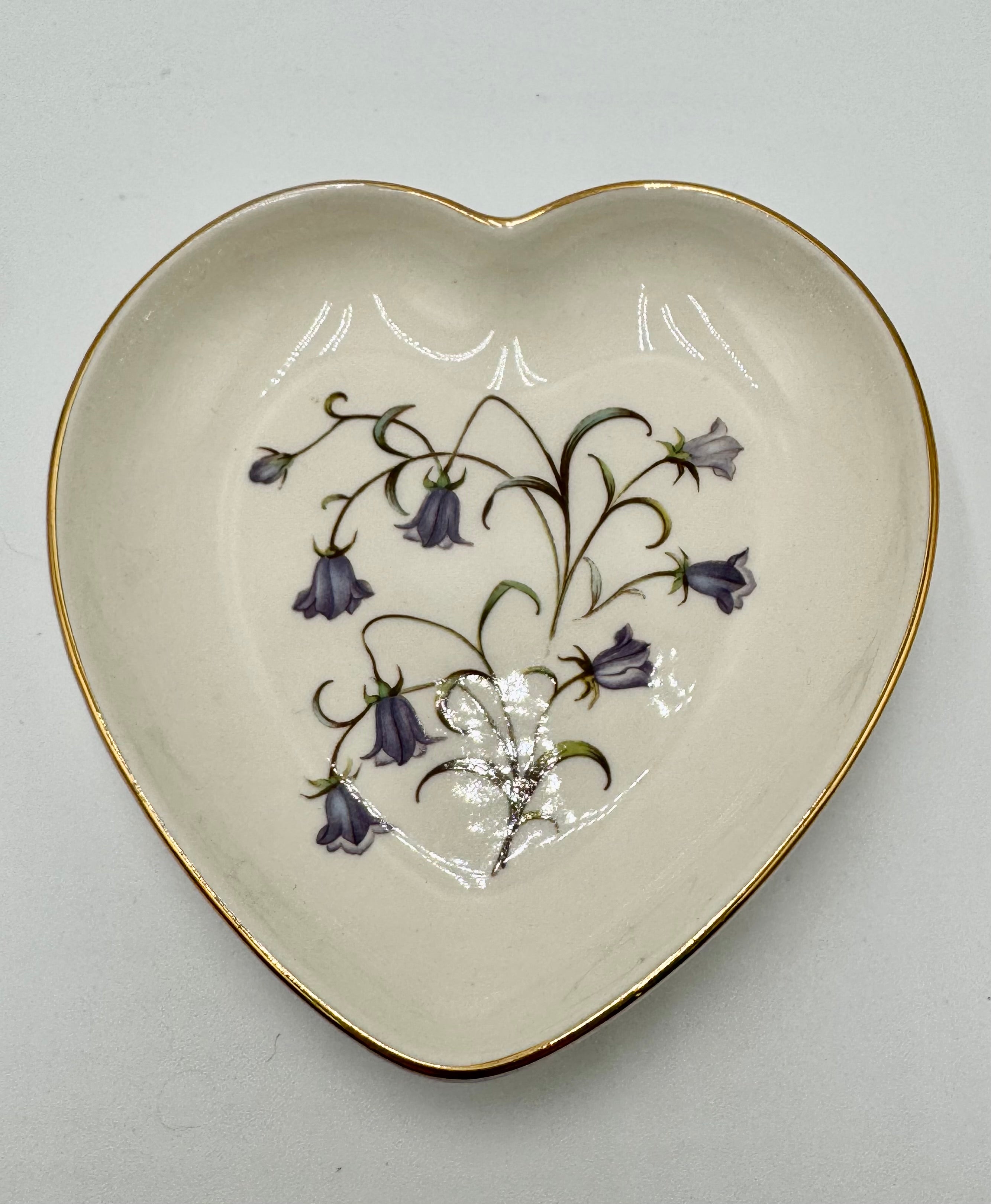 Spode England Heart Dish | Floral Trinket Dish with Gold Trim