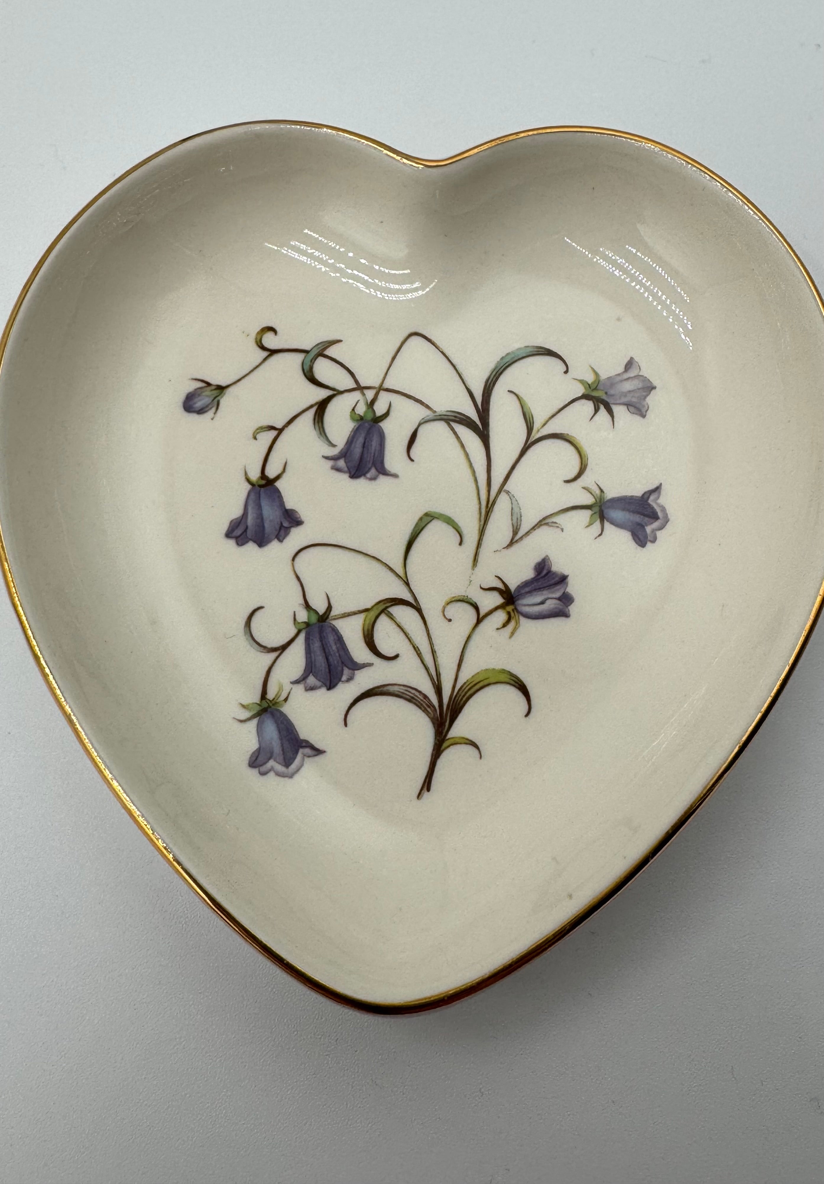 Spode England Heart Dish | Floral Trinket Dish with Gold Trim