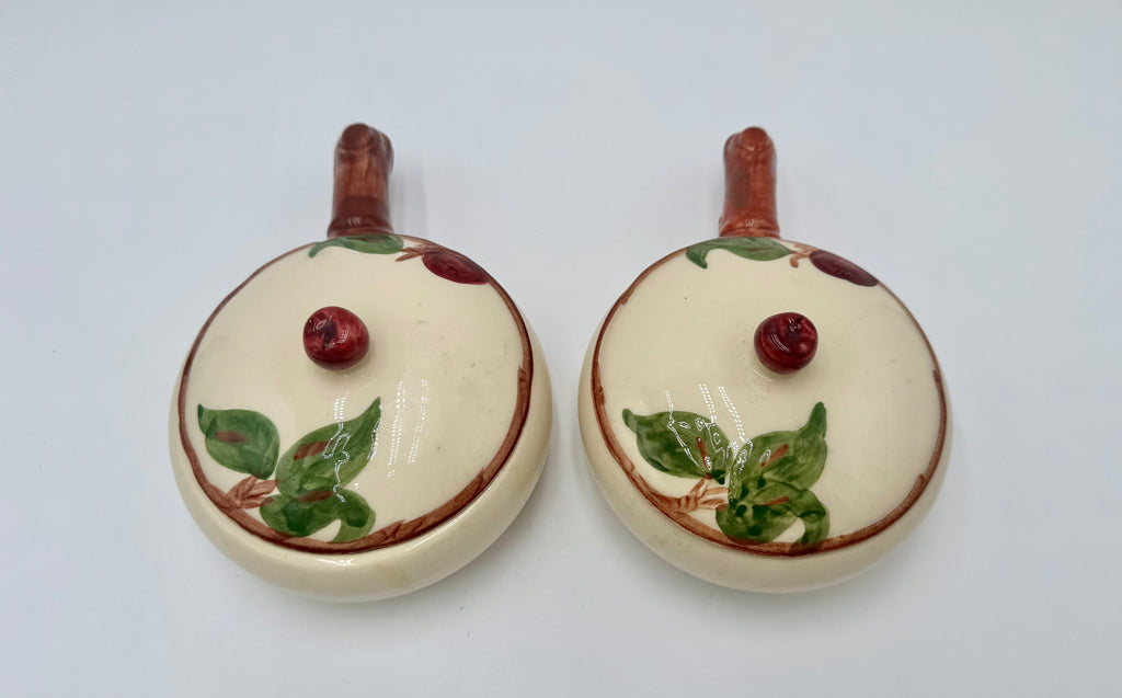 Vintage Franciscan Apple Covered Pots (Set of 2) | Hand Painted California Pottery Jam or Sugar Bowls