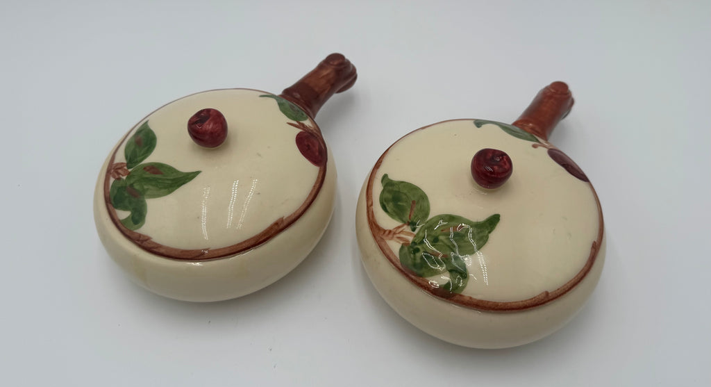 Vintage Franciscan Apple Covered Pots (Set of 2) | Hand Painted California Pottery Jam or Sugar Bowls