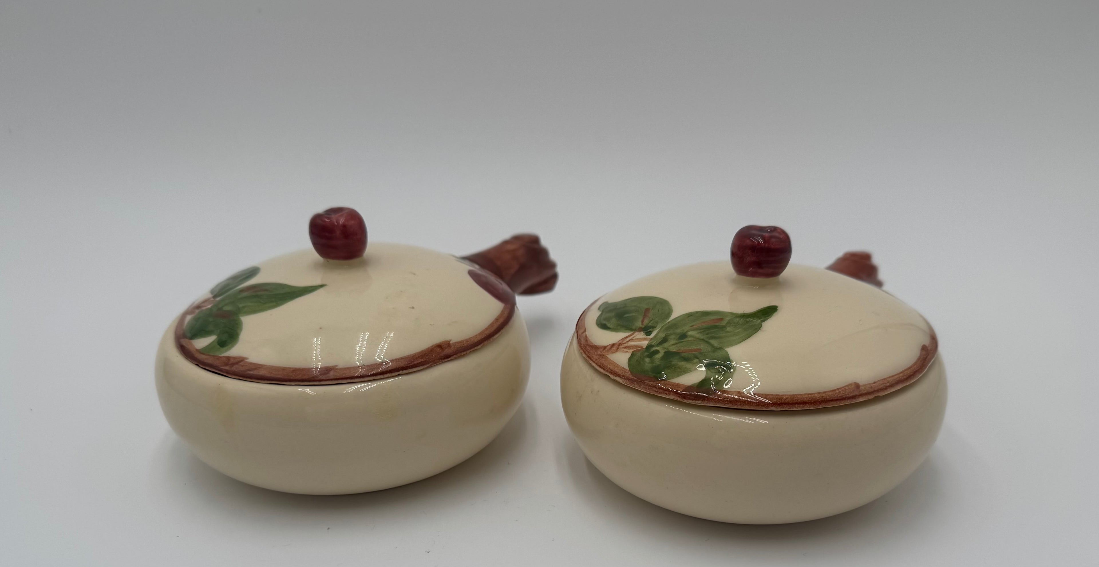 Vintage Franciscan Apple Covered Pots (Set of 2) | Hand Painted California Pottery Jam or Sugar Bowls