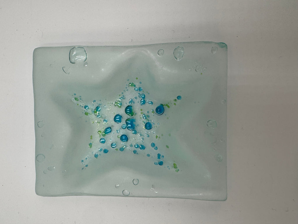 Handmade Coastal Kiln Glass Set | Starfish & Seahorse Dishes Maine Art Glass Decor