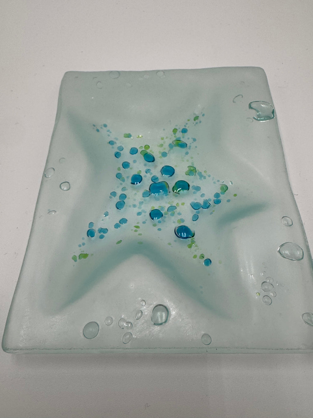 Handmade Coastal Kiln Glass Set | Starfish & Seahorse Dishes Maine Art Glass Decor