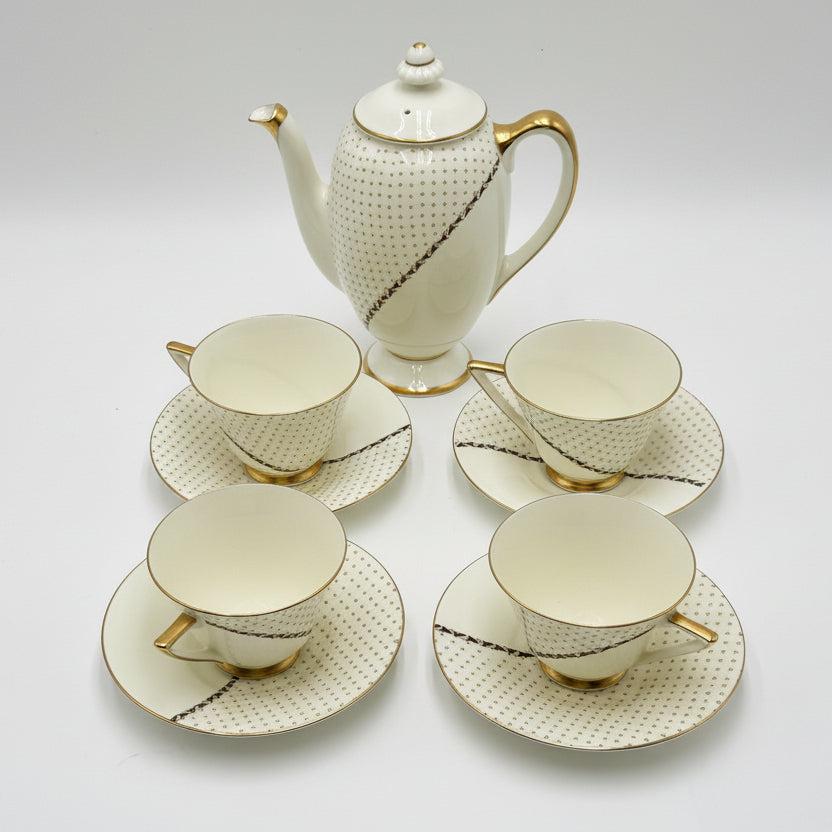 Vintage Royal Doulton Tea Set for Four | Gold Trim Bone China Teapot Cups & Saucers