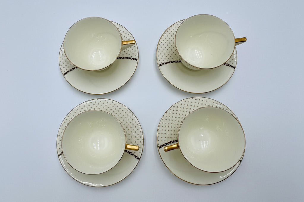 Vintage Royal Doulton Teacups & Saucers Set of 4 | Gold Trim Bone China Tea Set