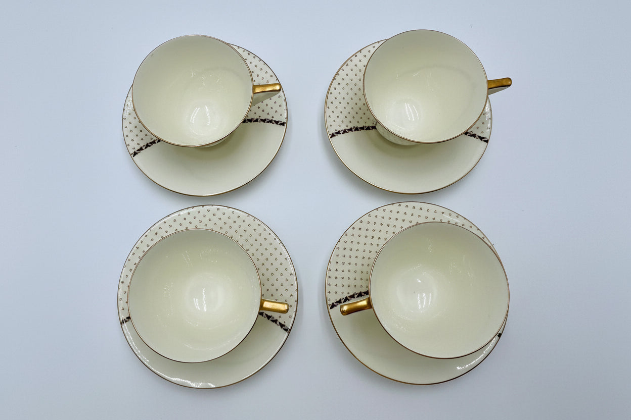 Vintage Royal Doulton Teacups & Saucers Set of 4 | Gold Trim Bone China Tea Set