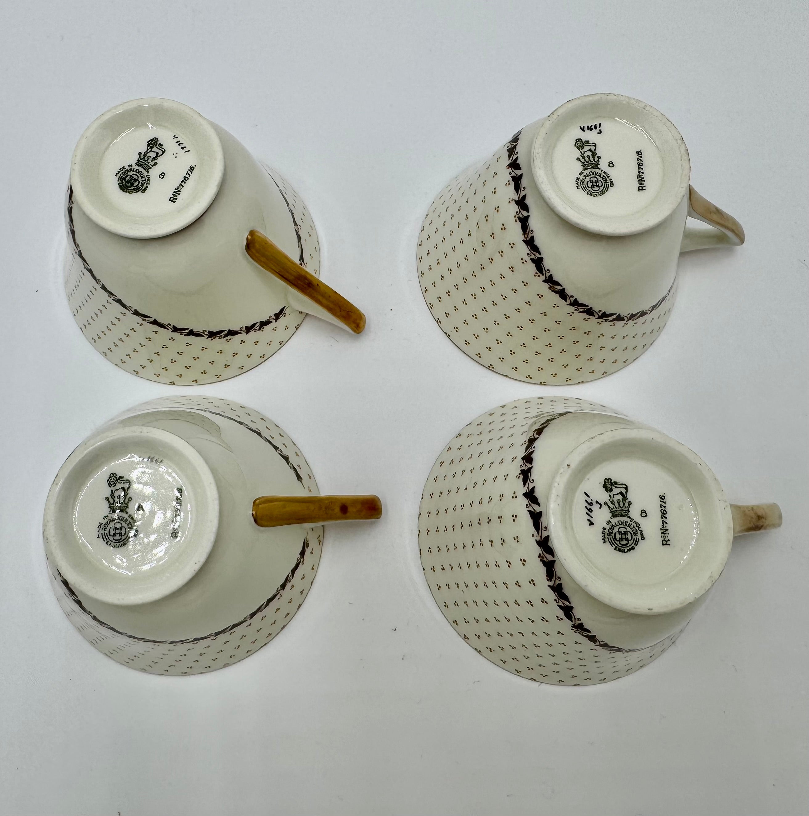 Vintage Royal Doulton Teacups & Saucers Set of 4 | Gold Trim Bone China Tea Set
