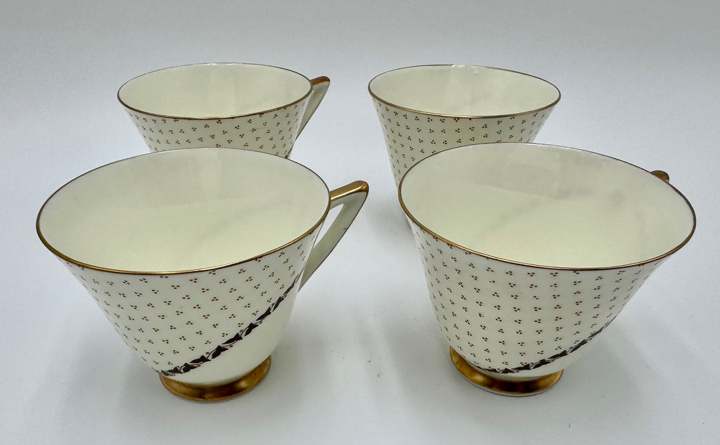 Vintage Royal Doulton Teacups & Saucers Set of 4 | Gold Trim Bone China Tea Set