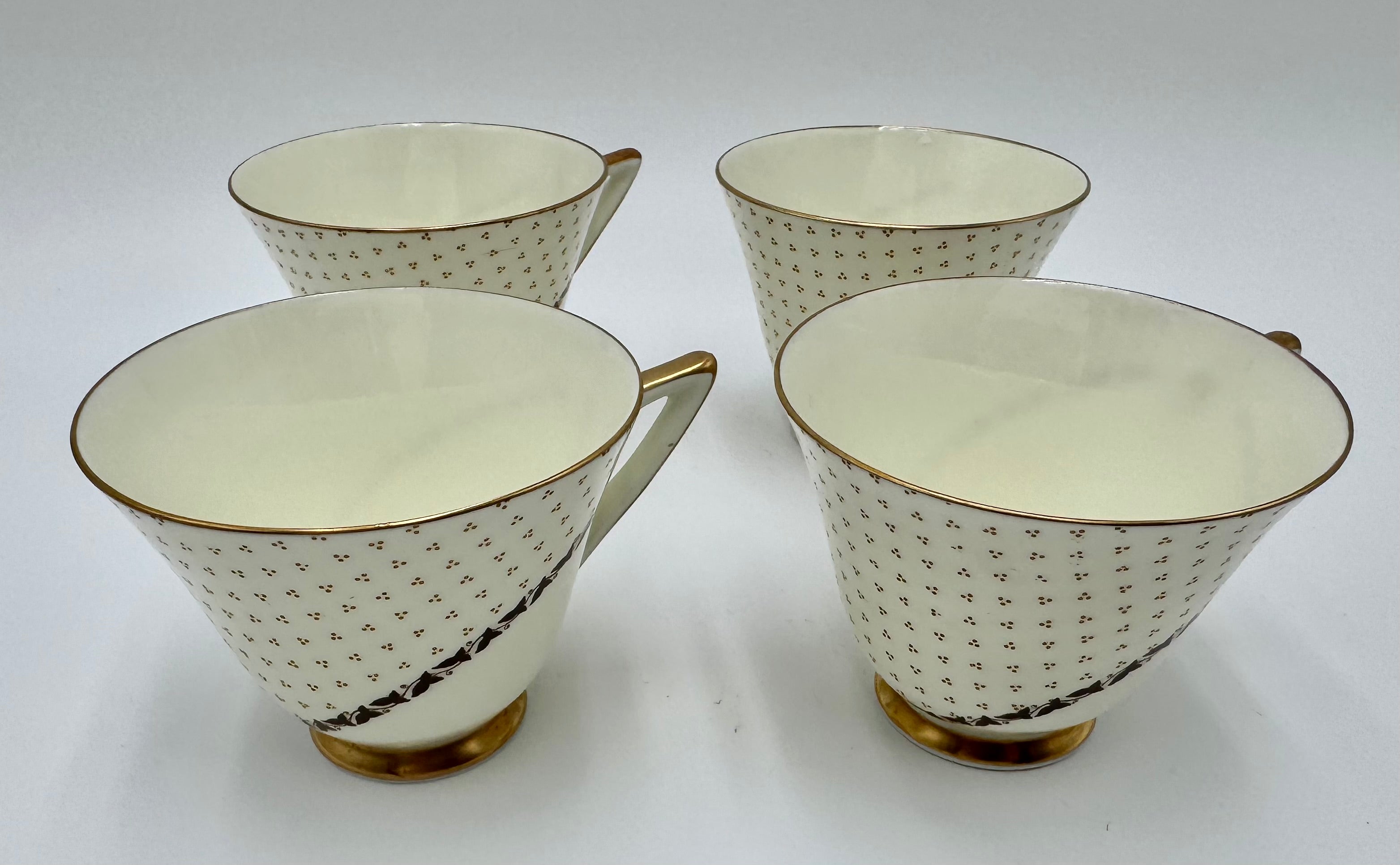 Vintage Royal Doulton Teacups & Saucers Set of 4 | Gold Trim Bone China Tea Set