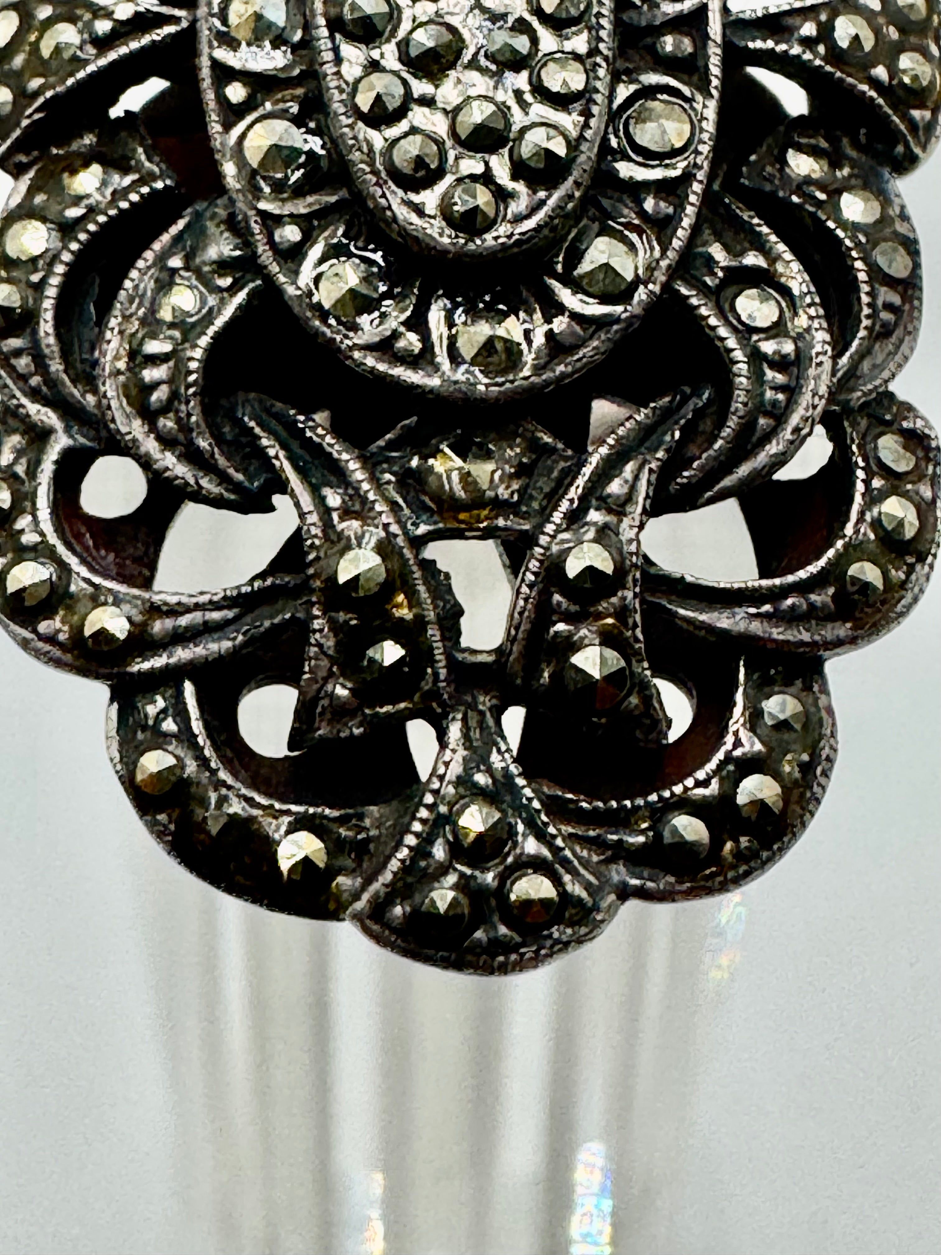 Vintage .925 Sterling Silver Marcasite Filigree Ring – Size 7 Elegant Openwork Design