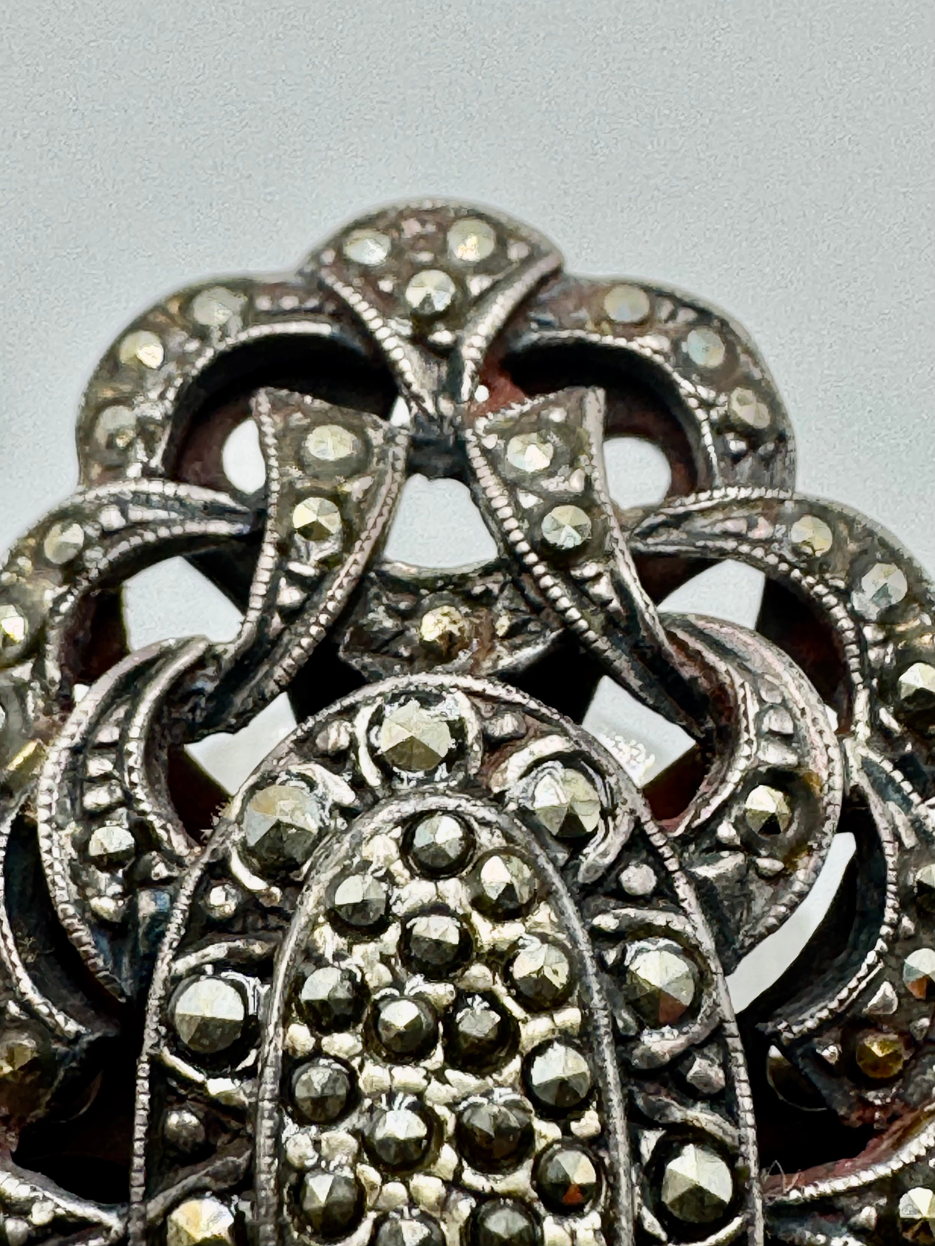 Vintage .925 Sterling Silver Marcasite Filigree Ring – Size 7 Elegant Openwork Design