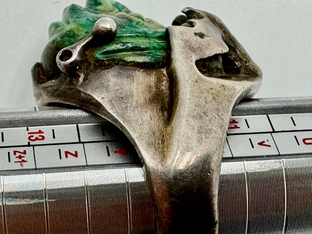 Vintage Taxco Sterling Silver Carved Face Ring – Size 12 | Sculptural Statement Piece