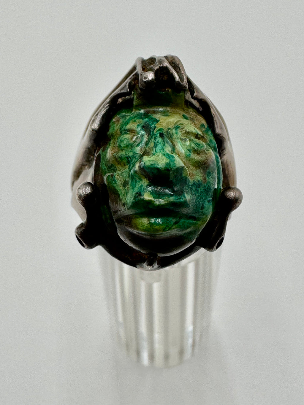Vintage Taxco Sterling Silver Carved Face Ring – Size 12 | Sculptural Statement Piece