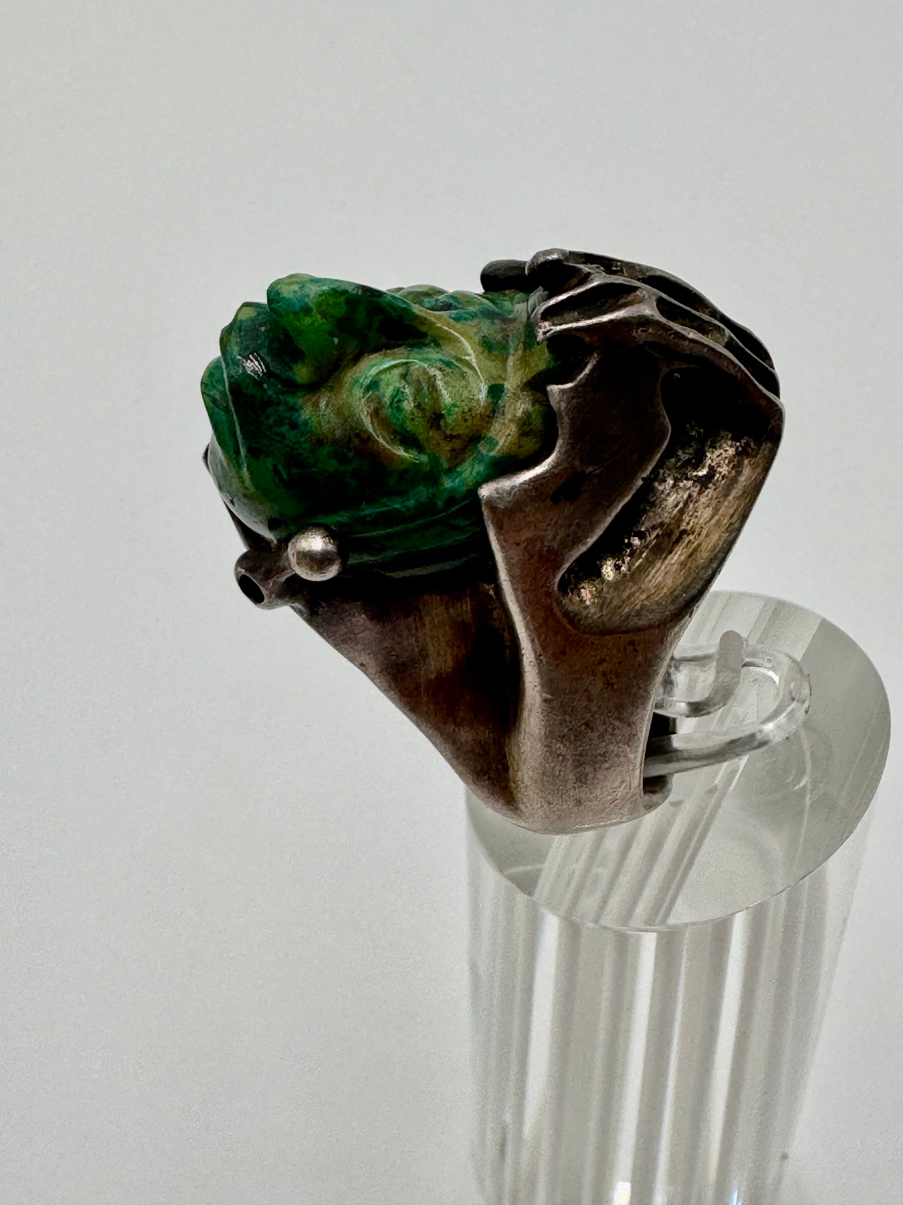 Vintage Taxco Sterling Silver Carved Face Ring – Size 12 | Sculptural Statement Piece