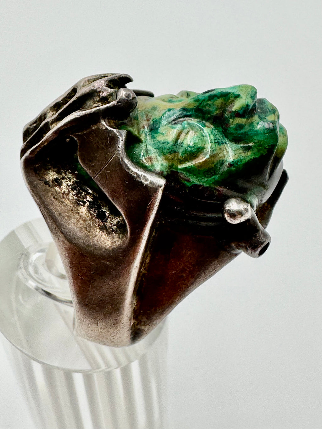 Vintage Taxco Sterling Silver Carved Face Ring – Size 12 | Sculptural Statement Piece