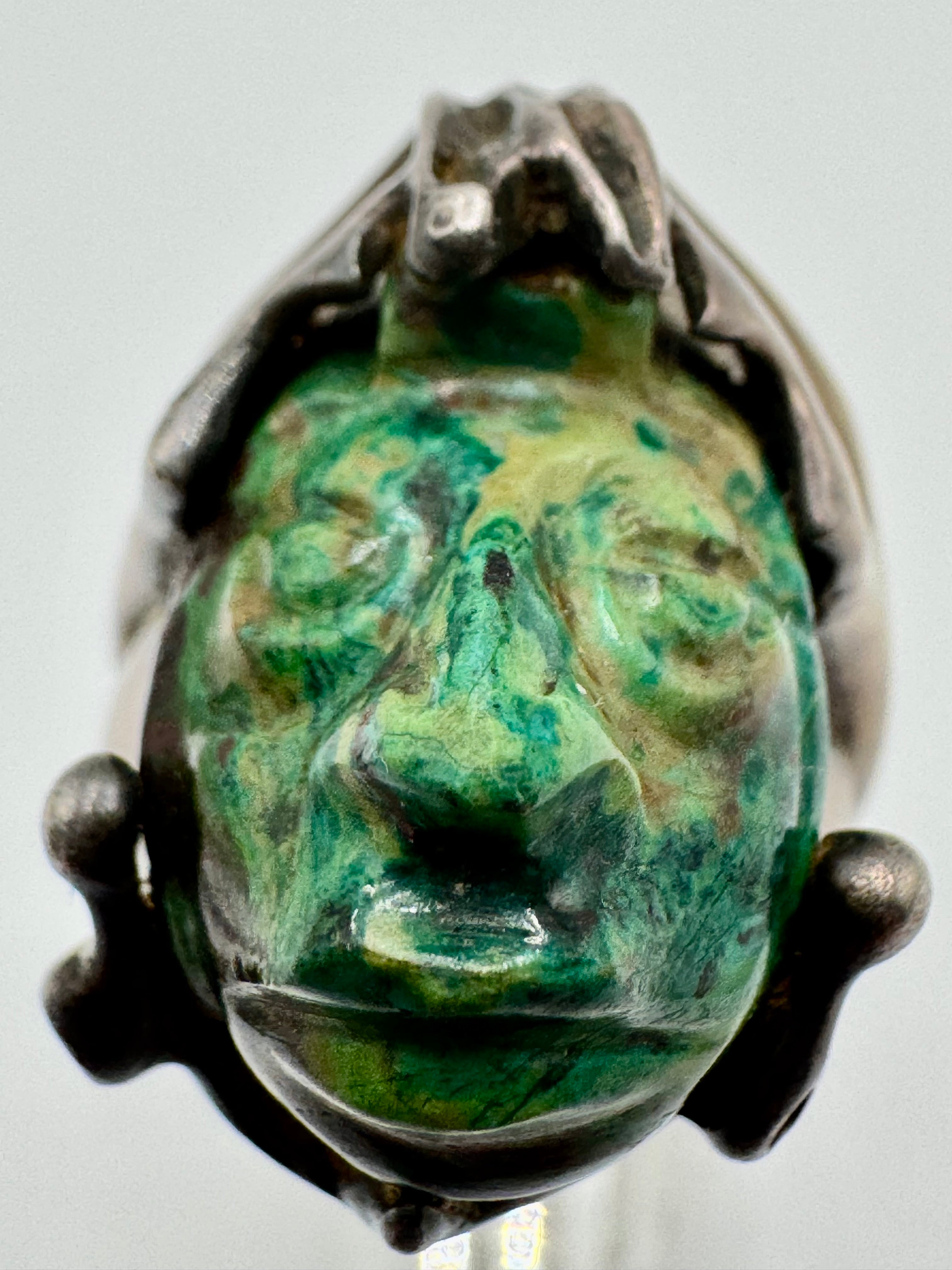 Vintage Taxco Sterling Silver Carved Face Ring – Size 12 | Sculptural Statement Piece
