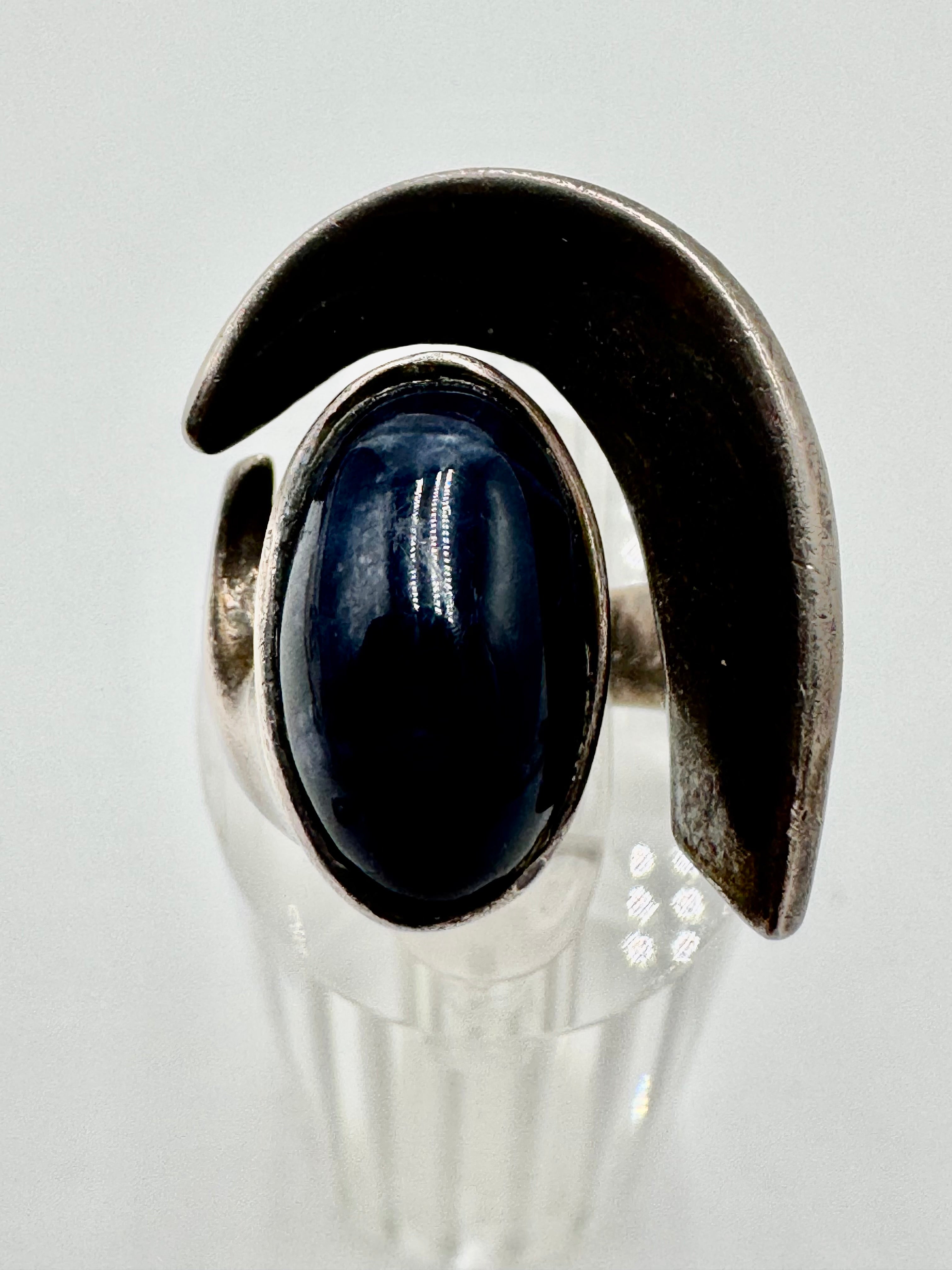 Vintage Mexican .950 Silver Sculptural Ring – Size 6 | Mid-Century Modern Design