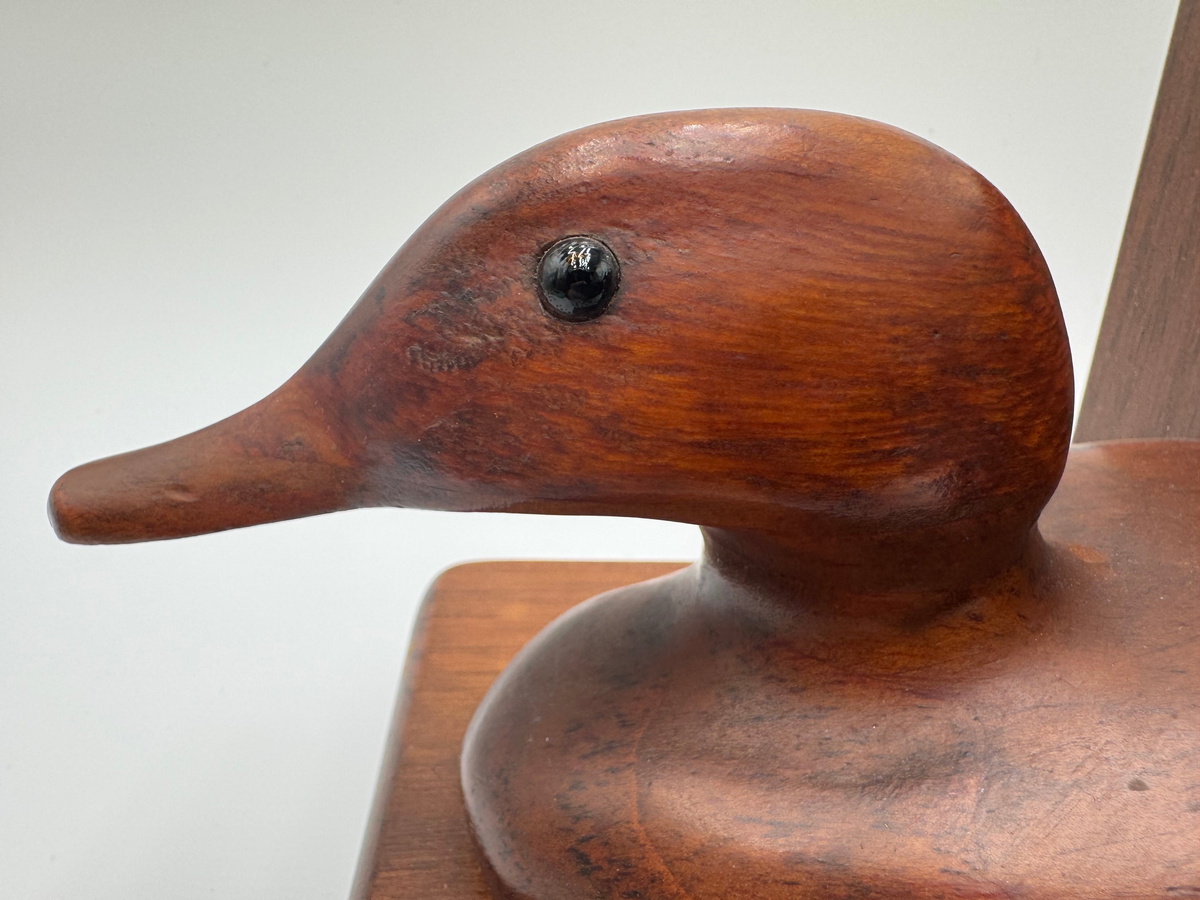 Vintage Hand-Carved Wooden Duck Bookends – Mid Century Style Pair