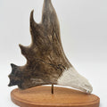 Signed Alaskan T. Goosen Hand-Carved Antler Eagle Sculpture on Wood Base