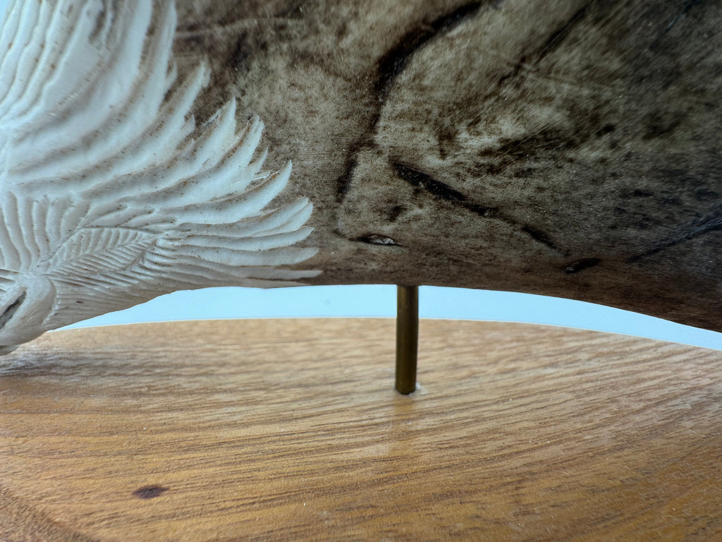 Signed Alaskan T. Goosen Hand-Carved Antler Eagle Sculpture on Wood Base