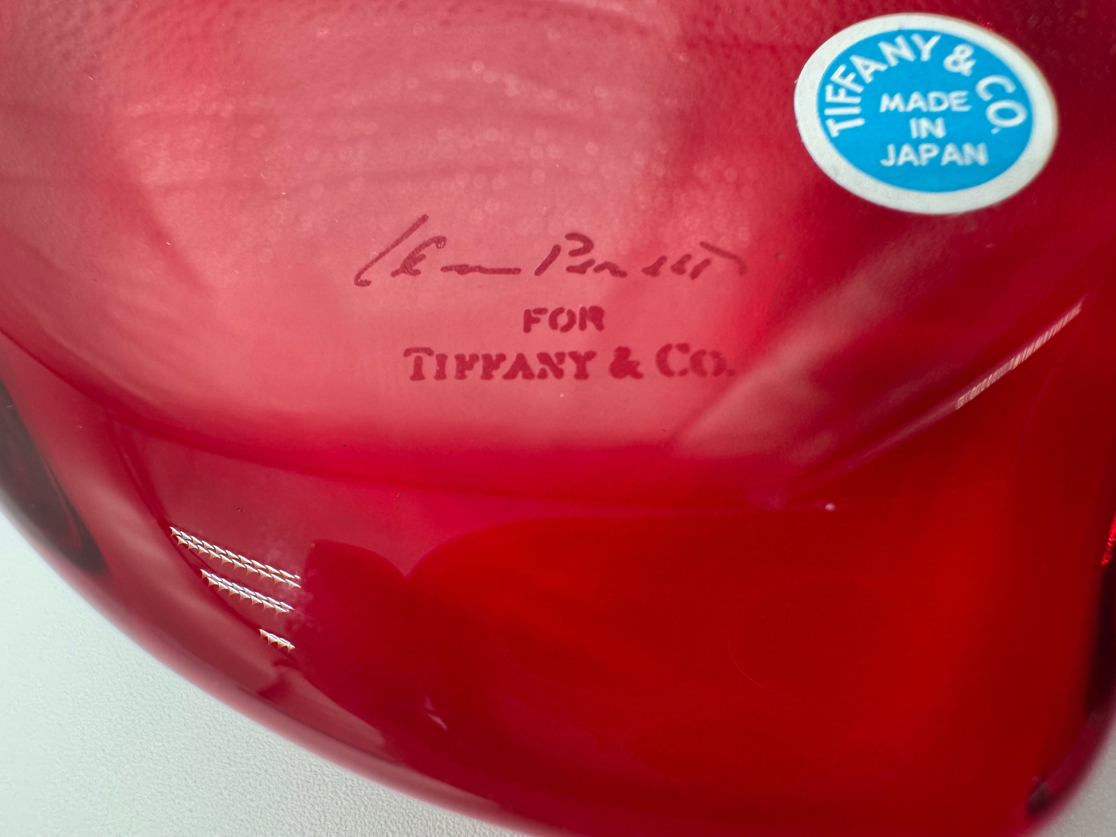 Tiffany & Co. Elsa Peretti Red Glass Heart Paperweight