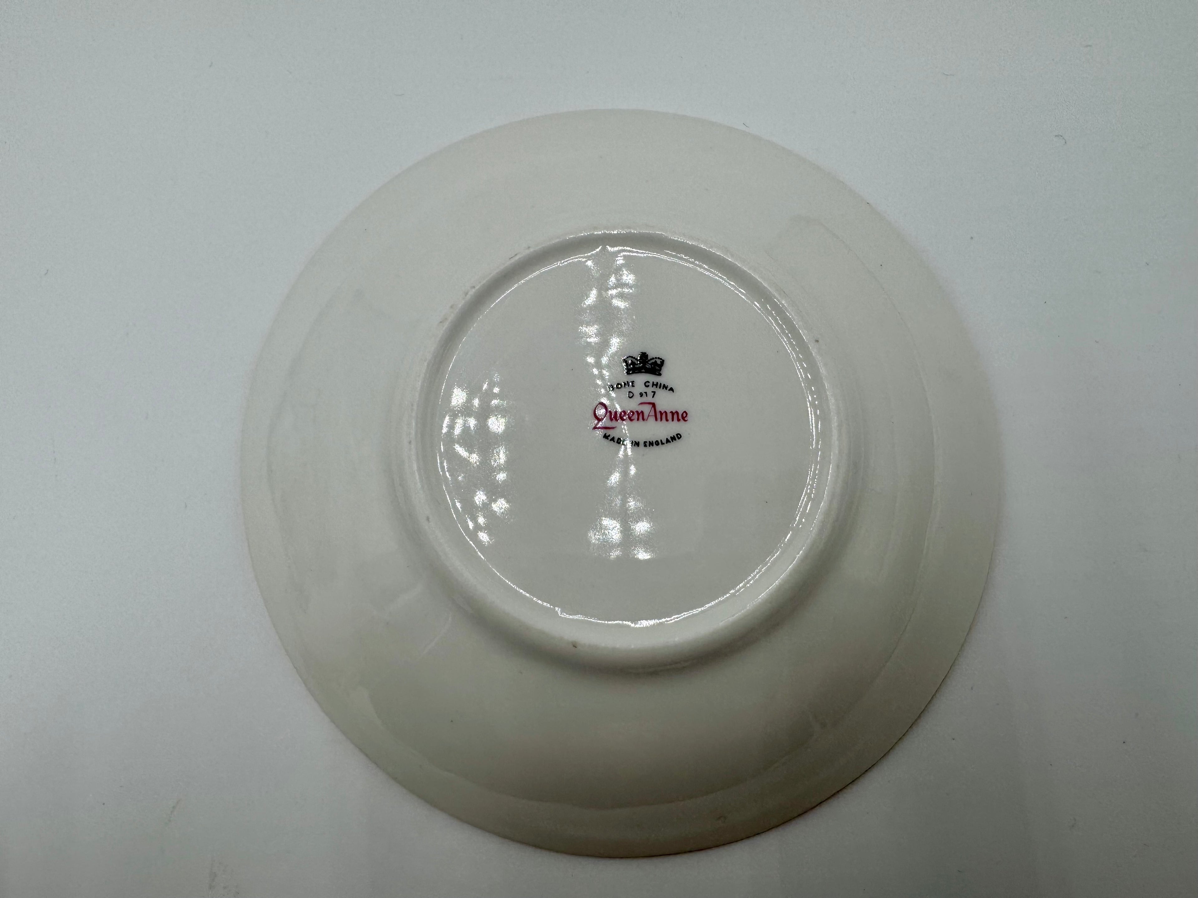 Vintage Queen Anne Bone China Teacup & Saucer – Blue Floral Pattern – Made in England