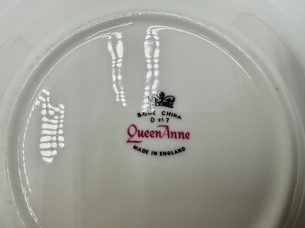 Vintage Queen Anne Bone China Teacup & Saucer – Blue Floral Pattern – Made in England