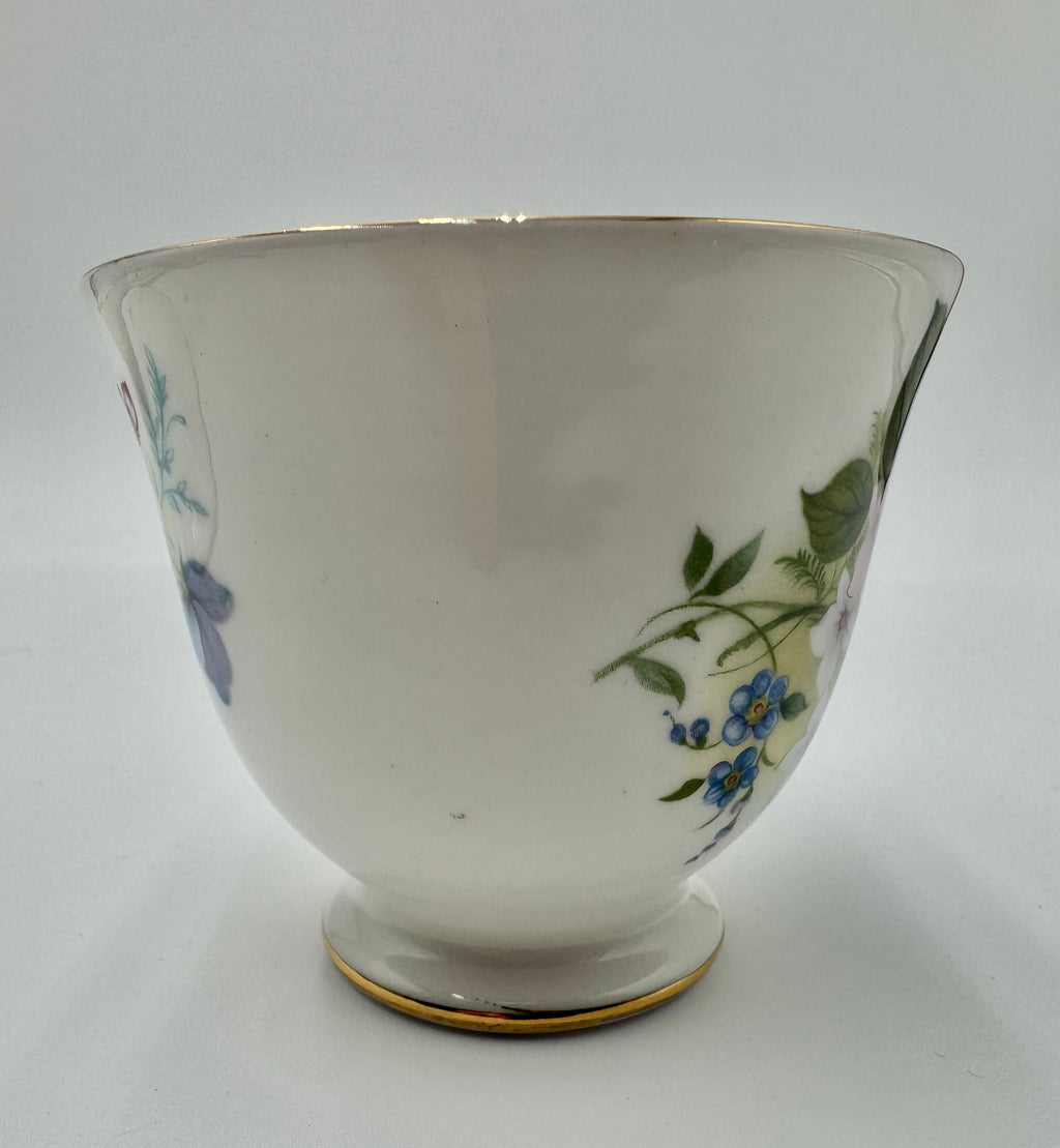 Vintage Queen Anne Bone China Teacup & Saucer – Blue Floral Pattern – Made in England