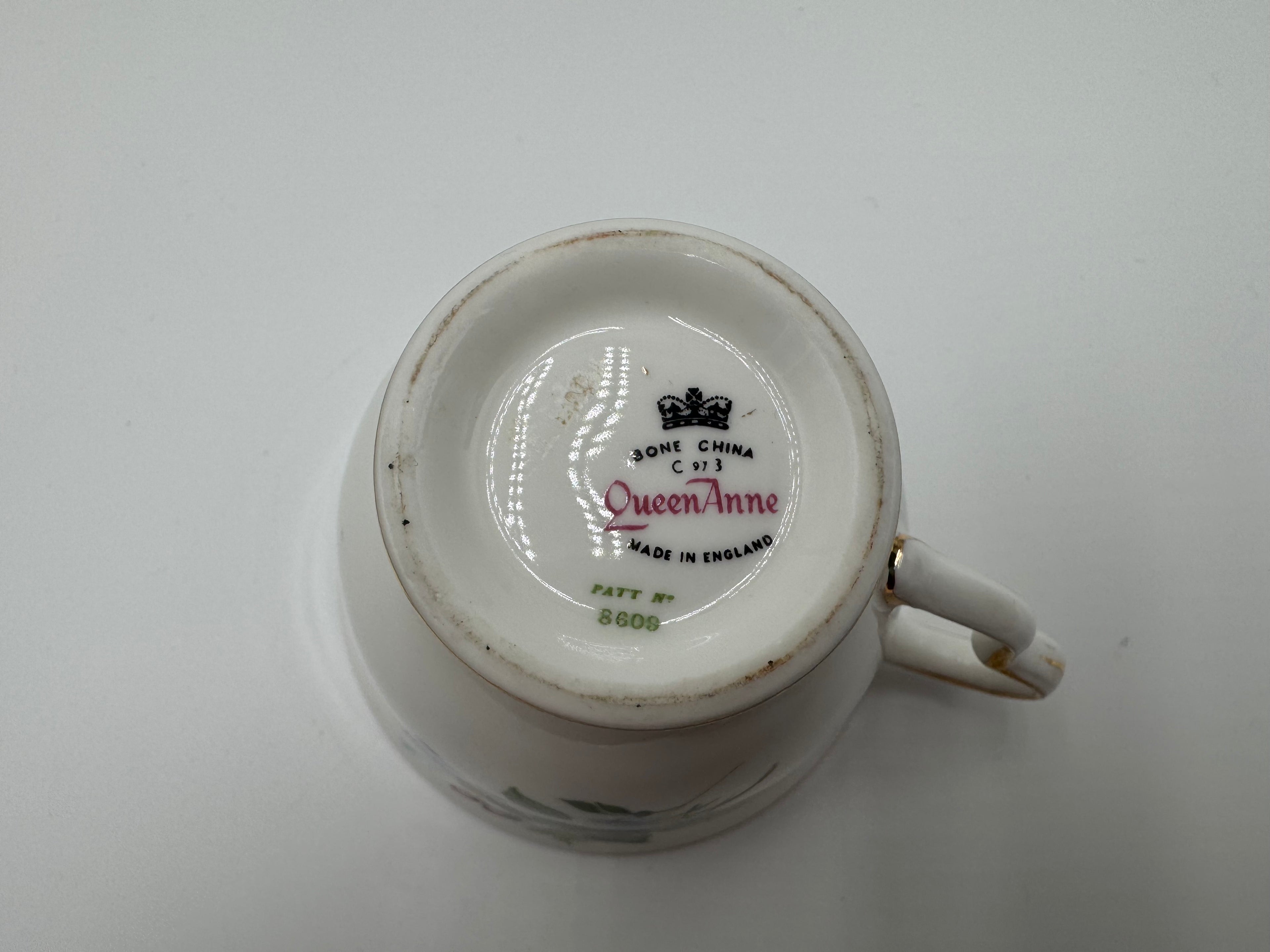 Vintage Queen Anne Bone China Teacup & Saucer – Blue Floral Pattern – Made in England