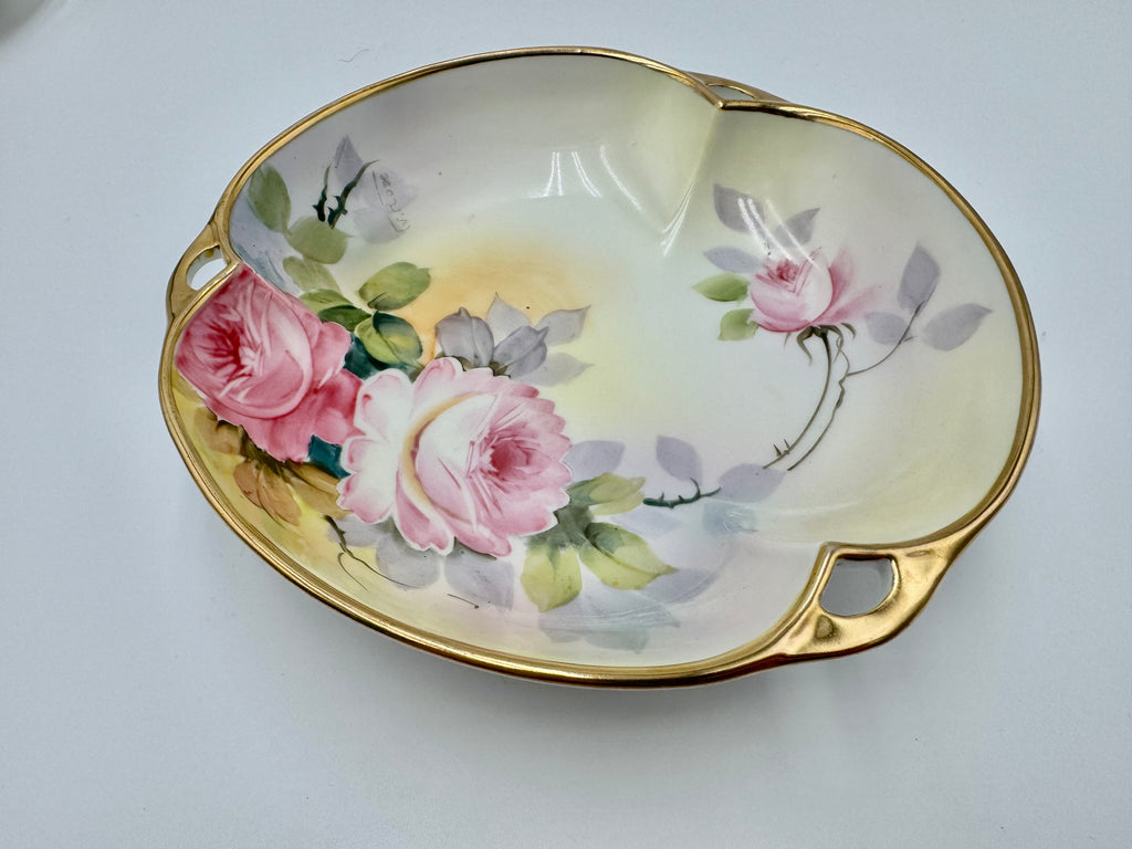 Vintage Hand-Painted Nippon Porcelain Bon Bon Dish – Pink Roses & Gold Trim