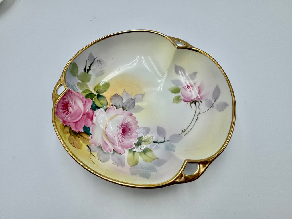 Vintage Hand-Painted Nippon Porcelain Bon Bon Dish – Pink Roses & Gold Trim
