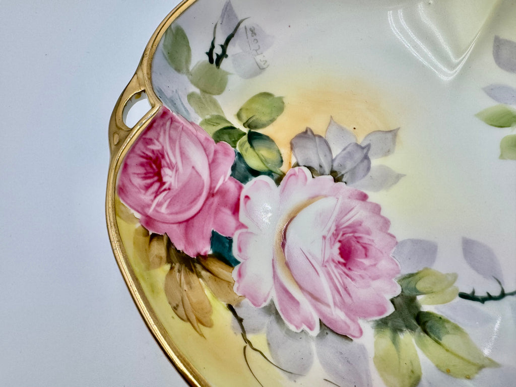 Vintage Hand-Painted Nippon Porcelain Bon Bon Dish – Pink Roses & Gold Trim