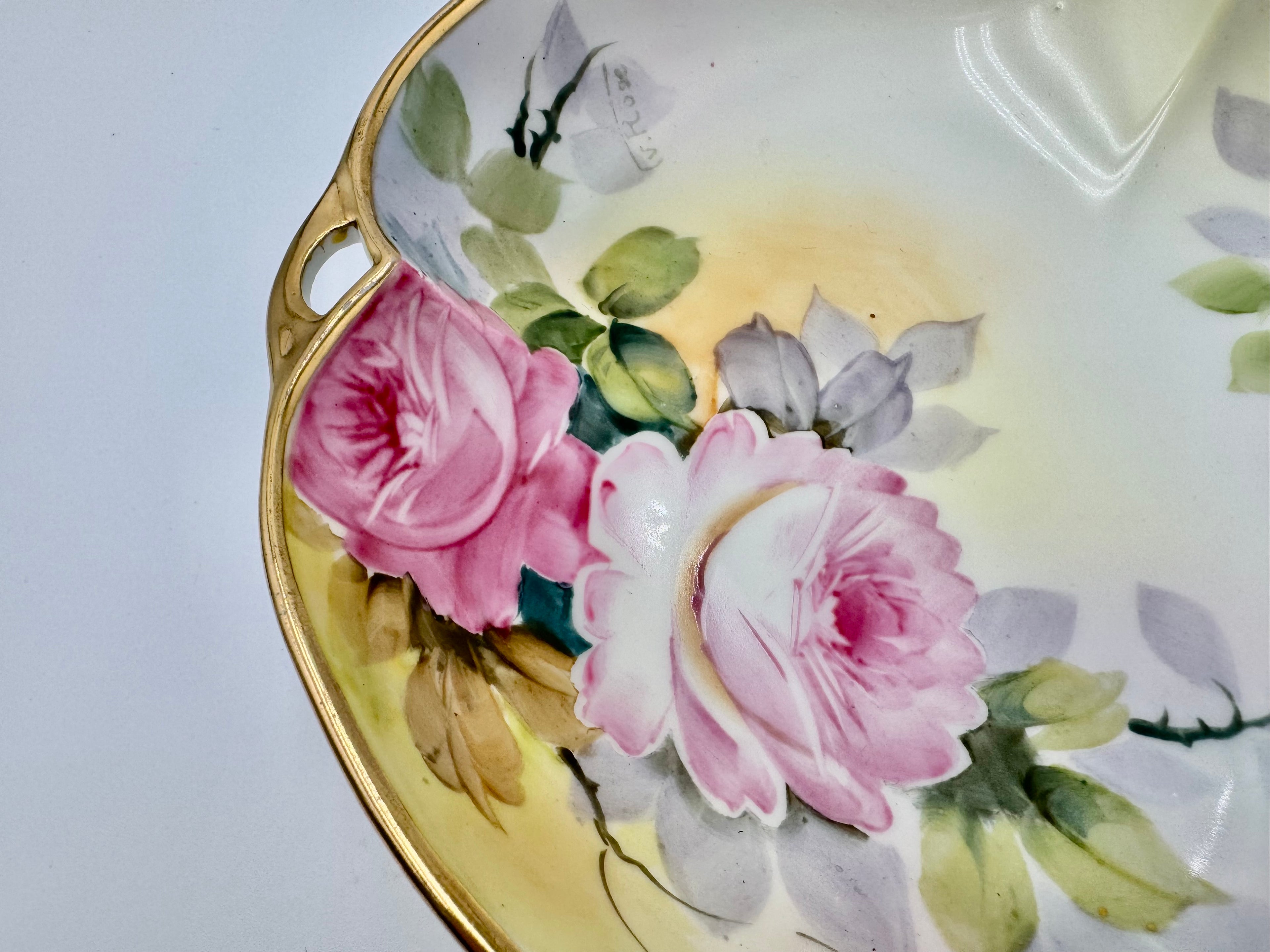 Vintage Hand-Painted Nippon Porcelain Bon Bon Dish – Pink Roses & Gold Trim