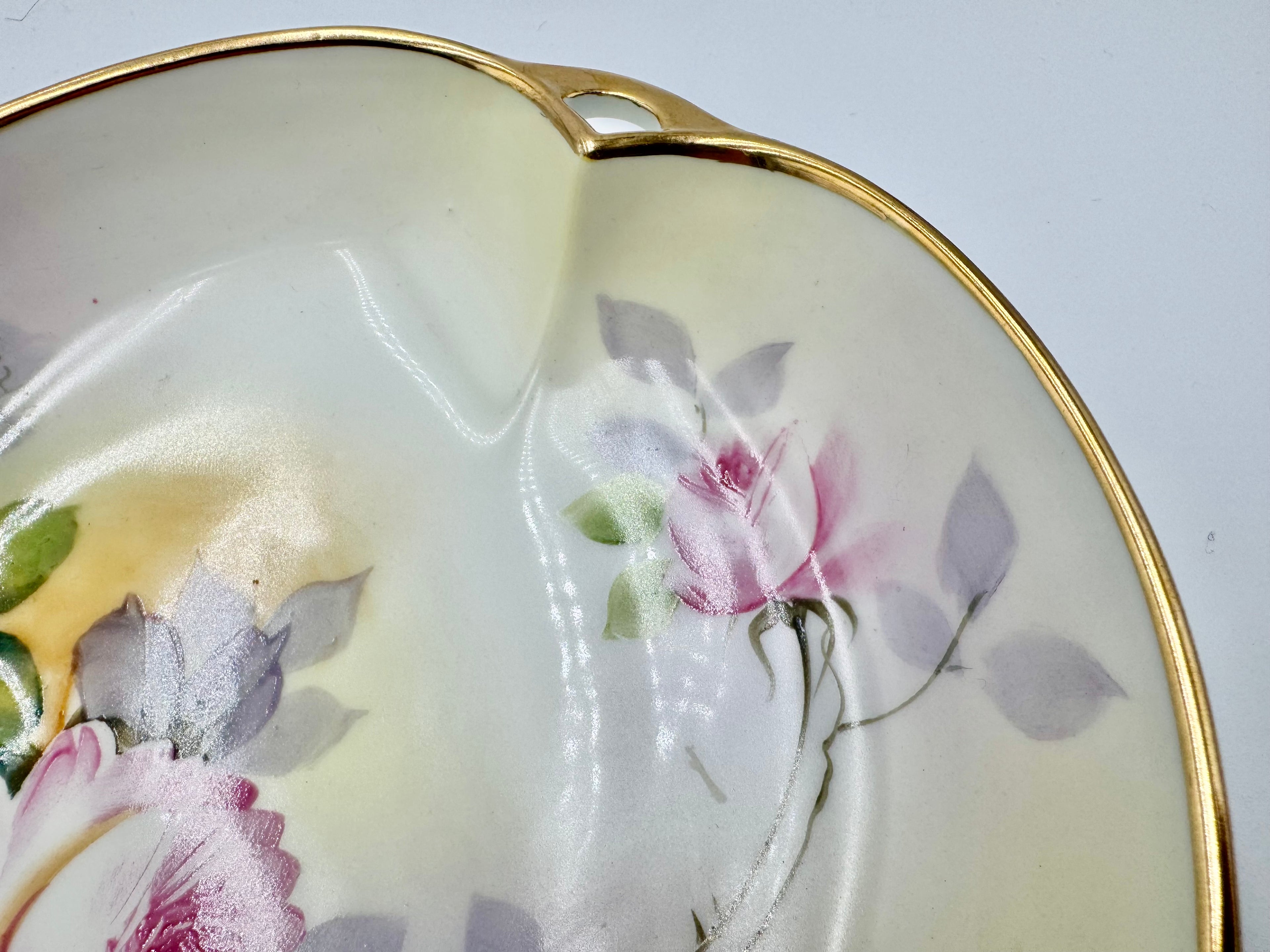Vintage Hand-Painted Nippon Porcelain Bon Bon Dish – Pink Roses & Gold Trim